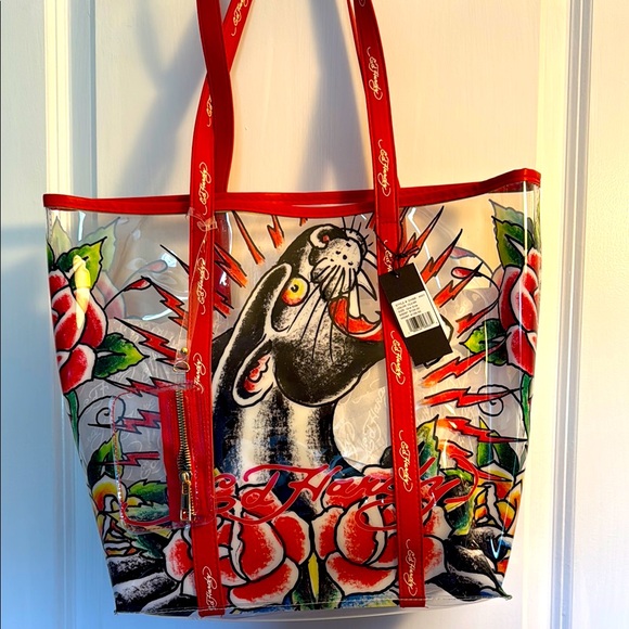 Ed Hardy Handbags - Ed Hardy Red Artistic Tote Bag